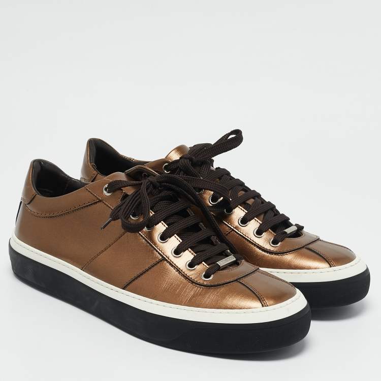 Pre Owned Jimmy Choo Gold Leather Belgravia Low Top Sneakers Size 42