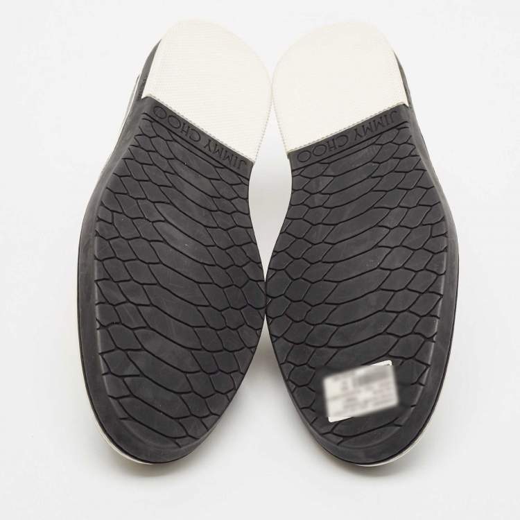 Pre Owned Jimmy Choo Black/Silver Patent Leather and Glitter Slip On Sneakers Size 44