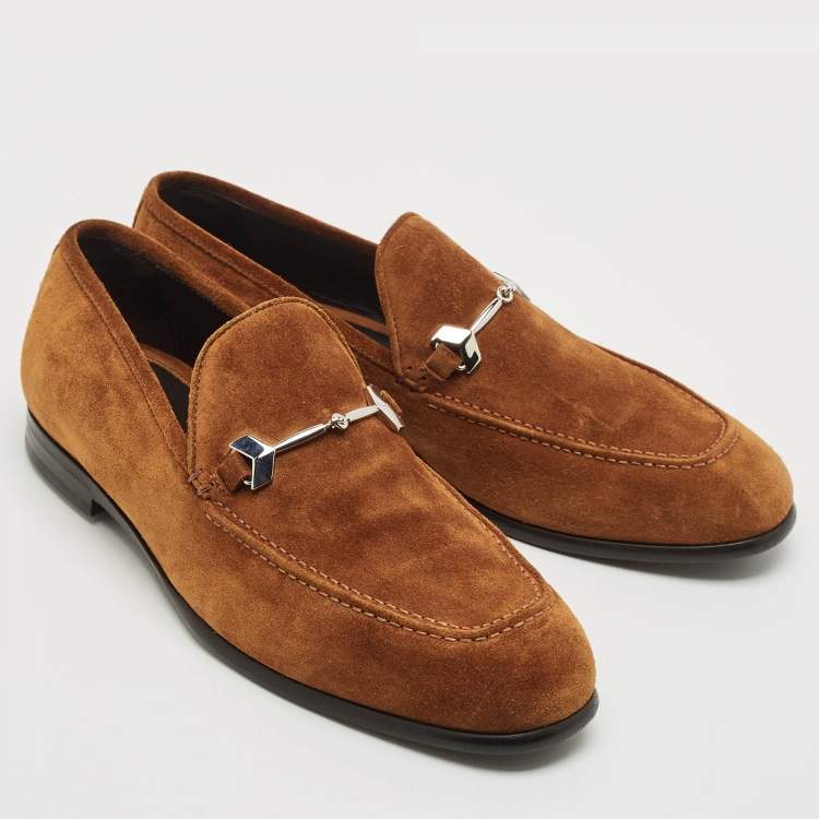Pre Owned Jimmy Choo Tan Suede Slip On Loafers Size 42.5