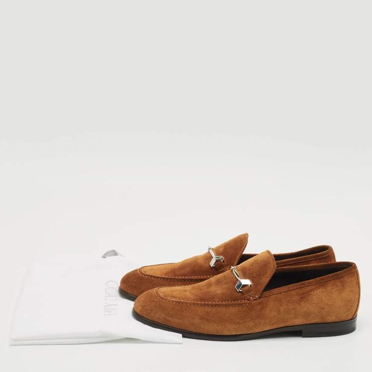 Pre Owned Jimmy Choo Tan Suede Slip On Loafers Size 42.5