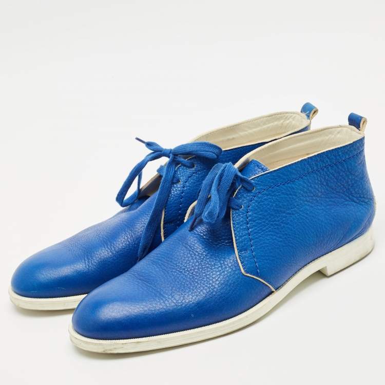 Pre Owned Jimmy Choo Blue Leather Ankle Length Boots Size 44.5