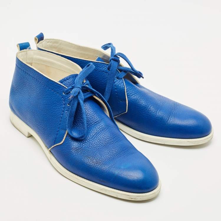 Pre Owned Jimmy Choo Blue Leather Ankle Length Boots Size 44.5