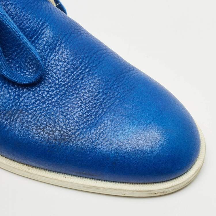 Pre Owned Jimmy Choo Blue Leather Ankle Length Boots Size 44.5