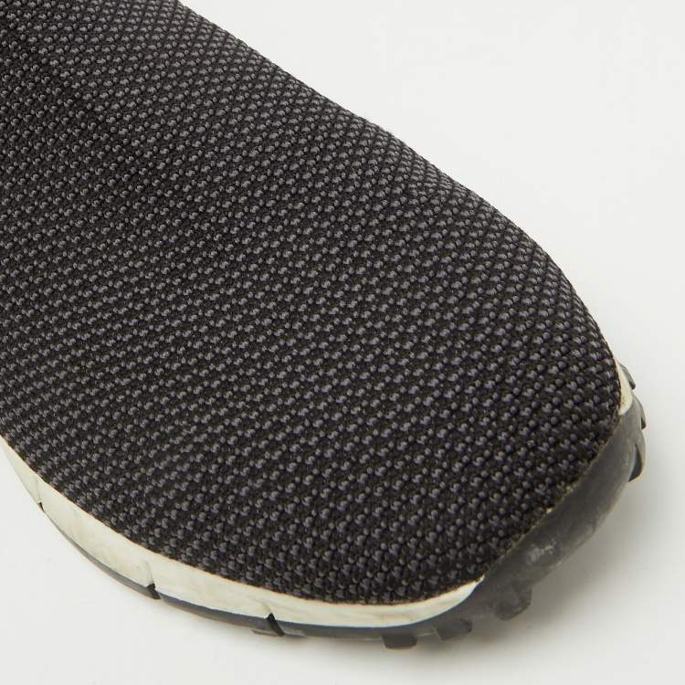 Pre Owned Jimmy Choo Black/Grey Knit Fabric Socks Slip On Sneakers Size 43