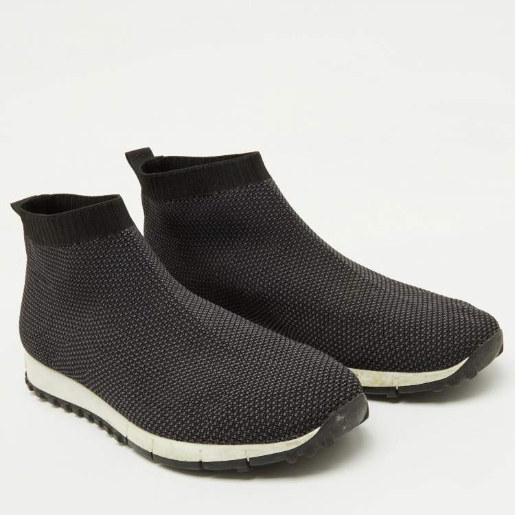 Pre Owned Jimmy Choo Black/Grey Knit Fabric Socks Slip On Sneakers Size 43