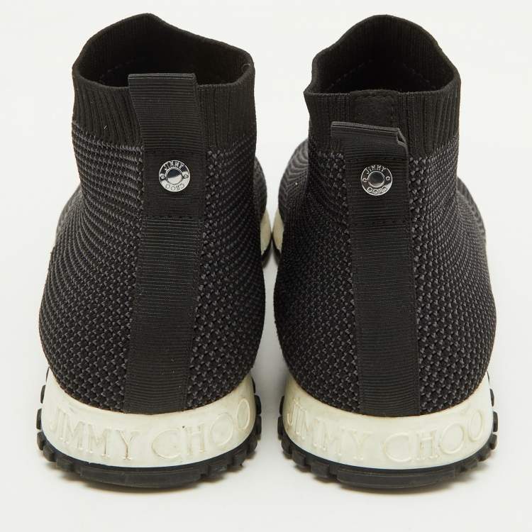 Pre Owned Jimmy Choo Black/Grey Knit Fabric Socks Slip On Sneakers Size 43