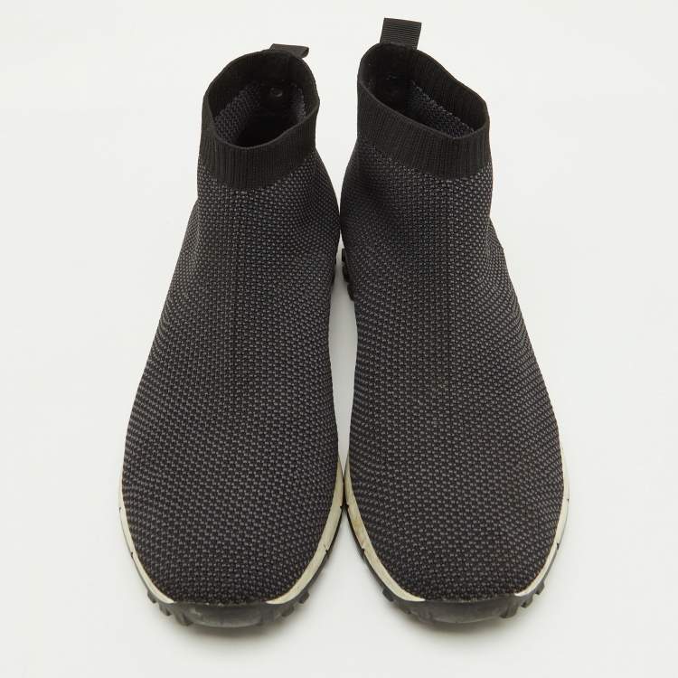Pre Owned Jimmy Choo Black/Grey Knit Fabric Socks Slip On Sneakers Size 43