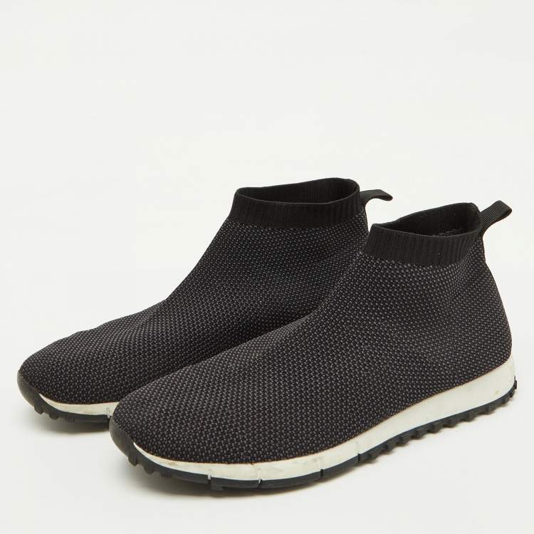 Pre Owned Jimmy Choo Black/Grey Knit Fabric Socks Slip On Sneakers Size 43