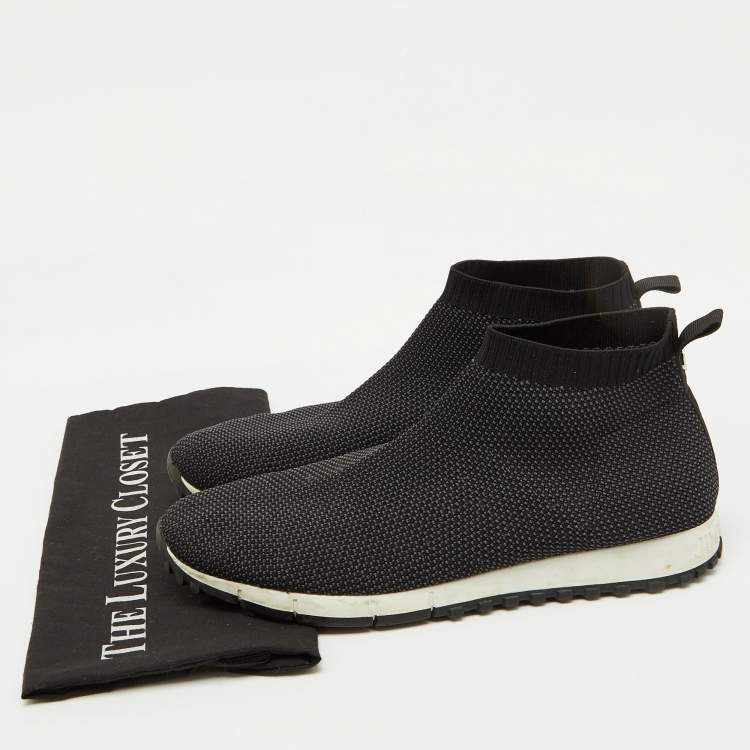 Pre Owned Jimmy Choo Black/Grey Knit Fabric Socks Slip On Sneakers Size 43
