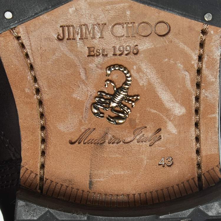 Pre Owned Jimmy Choo Black Leather Ankle Length Boots Size 43