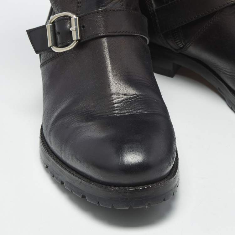Pre Owned Jimmy Choo Black Leather Ankle Length Boots Size 43