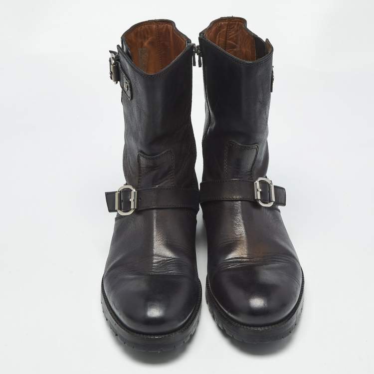 Pre Owned Jimmy Choo Black Leather Ankle Length Boots Size 43