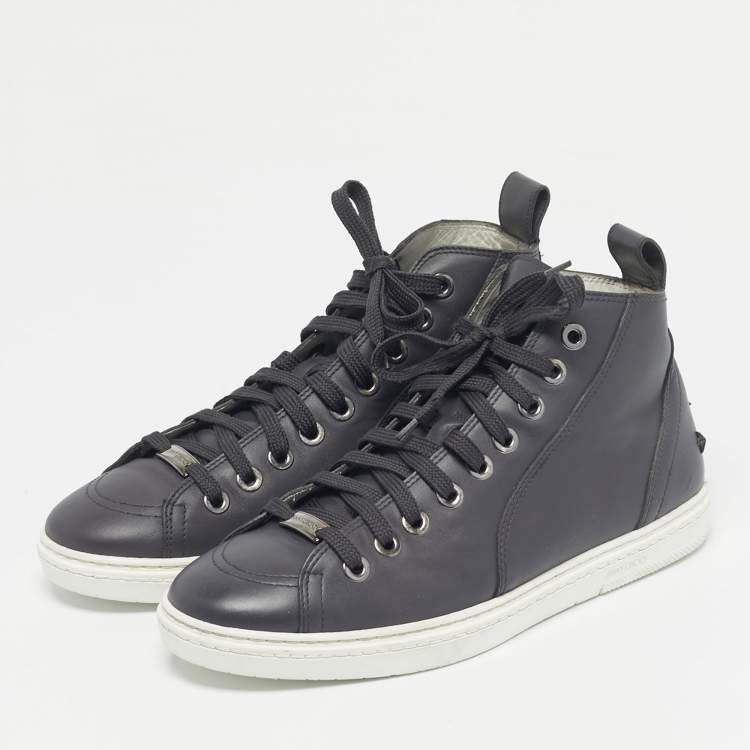Pre Owned Jimmy Choo Grey Leather High Top Sneakers Size 40