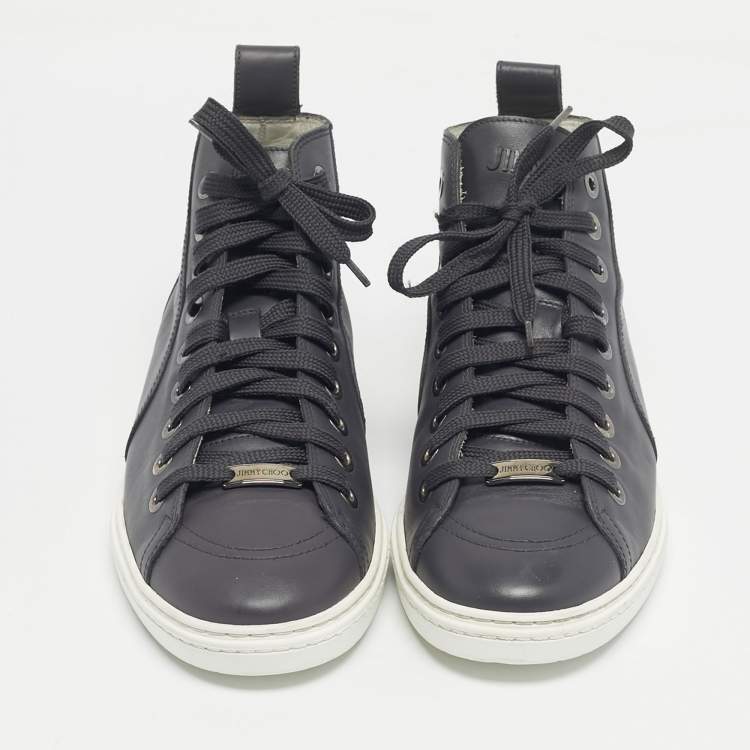 Pre Owned Jimmy Choo Grey Leather High Top Sneakers Size 40