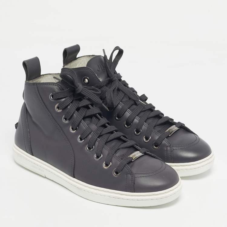Pre Owned Jimmy Choo Grey Leather High Top Sneakers Size 40