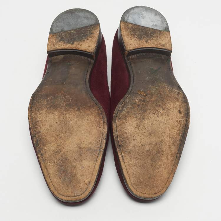 Pre Owned Jimmy Choo Burgundy Suede Foxley Tassels Loafers Size 41