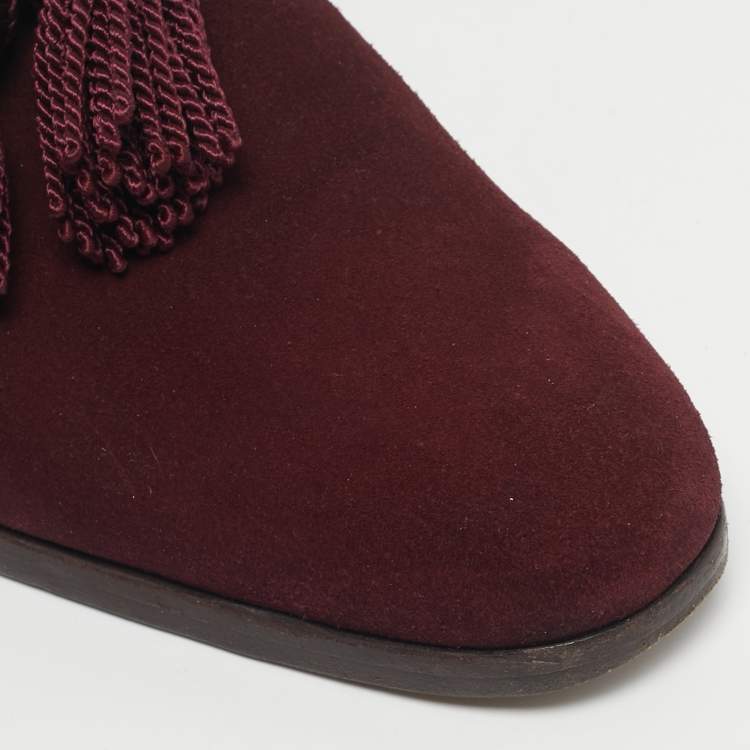 Pre Owned Jimmy Choo Burgundy Suede Foxley Tassels Loafers Size 41