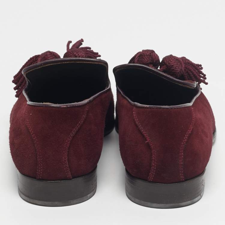 Pre Owned Jimmy Choo Burgundy Suede Foxley Tassels Loafers Size 41