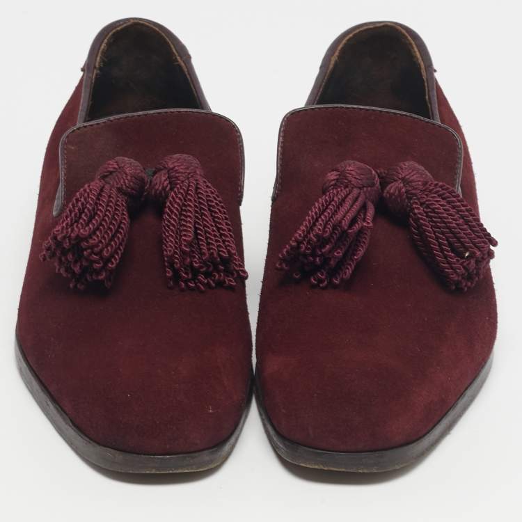 Pre Owned Jimmy Choo Burgundy Suede Foxley Tassels Loafers Size 41