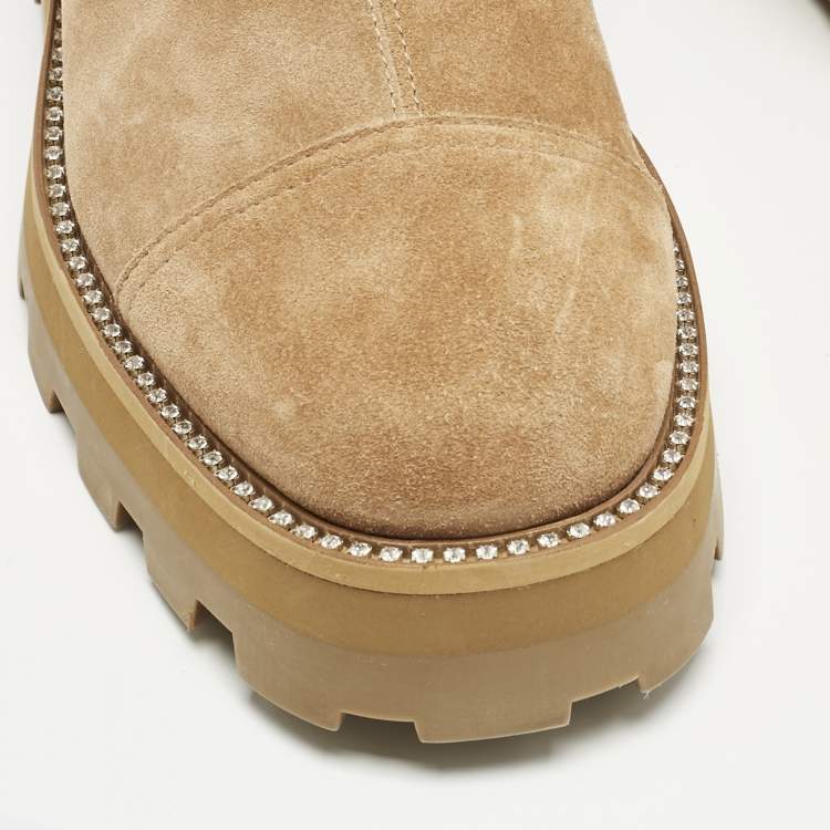 Pre Owned Jimmy Choo Beige Elastic and Suede Clayton Ankle Length Boots Size 42