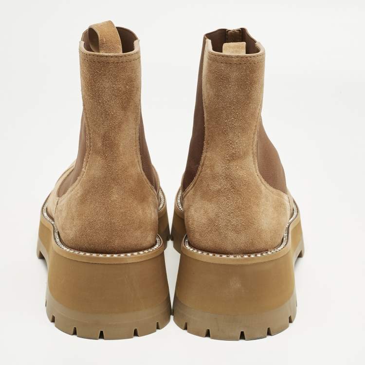 Pre Owned Jimmy Choo Beige Elastic and Suede Clayton Ankle Length Boots Size 42