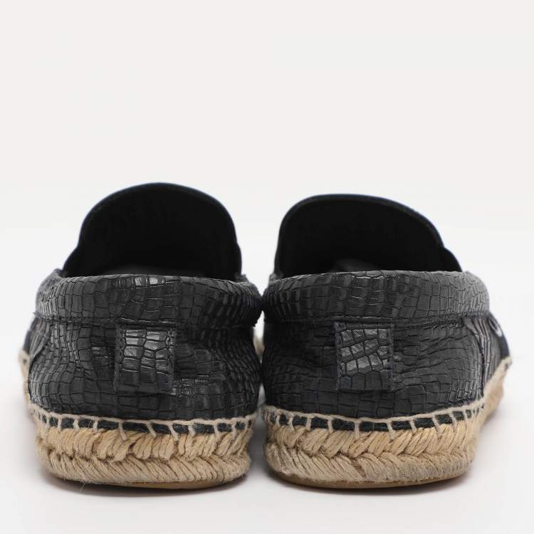 Pre Owned Jimmy Choo Dark Navy Croc Embossed Leather Vlad Slip On Sneakers Size 39.5