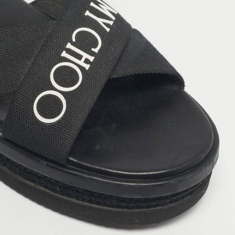 Pre Owned Jimmy Choo Black Canvas Crisscross Platform Flat Sandals Size 43