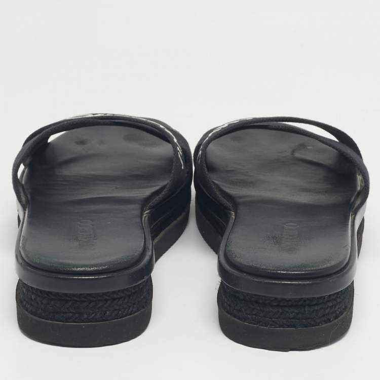 Pre Owned Jimmy Choo Black Canvas Crisscross Platform Flat Sandals Size 43