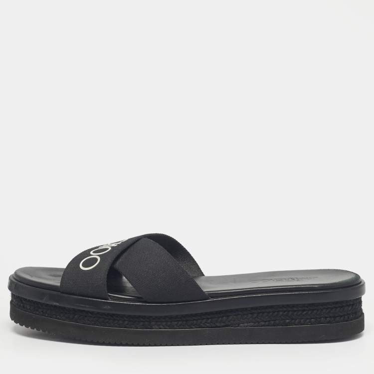 Pre Owned Jimmy Choo Black Canvas Crisscross Platform Flat Sandals Size 43
