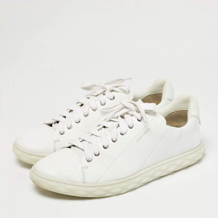 Pre Owned Jimmy Choo White Leather Diamond Low Top Sneakers Size 44