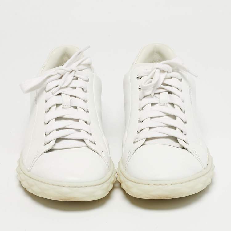 Pre Owned Jimmy Choo White Leather Diamond Low Top Sneakers Size 44