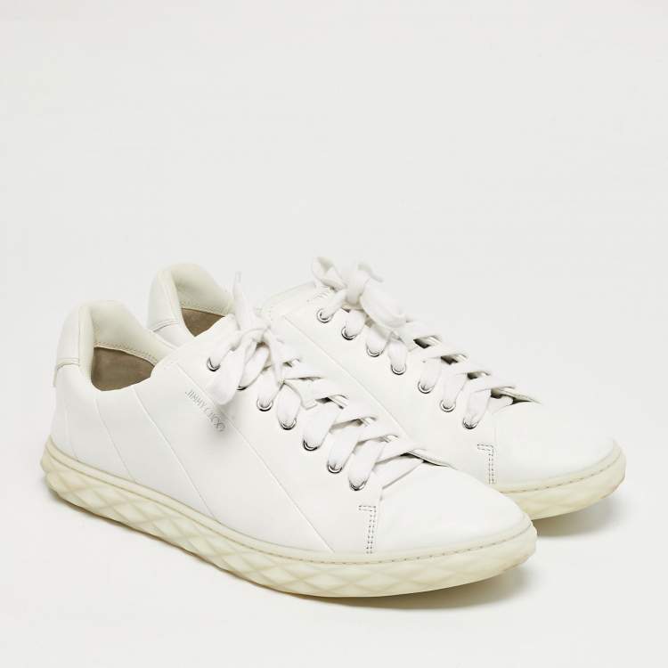 Pre Owned Jimmy Choo White Leather Diamond Low Top Sneakers Size 44