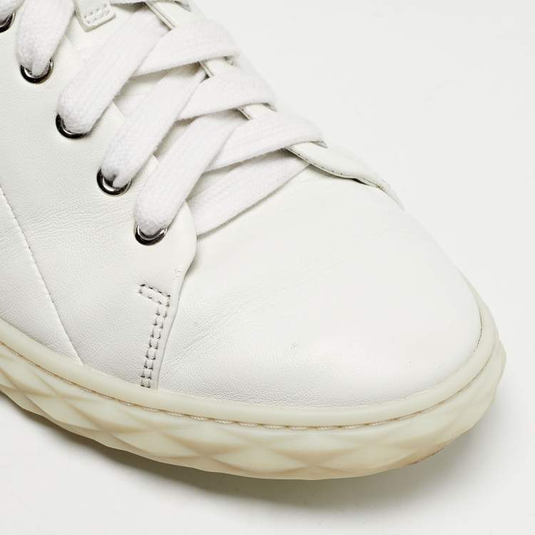Pre Owned Jimmy Choo White Leather Diamond Low Top Sneakers Size 44