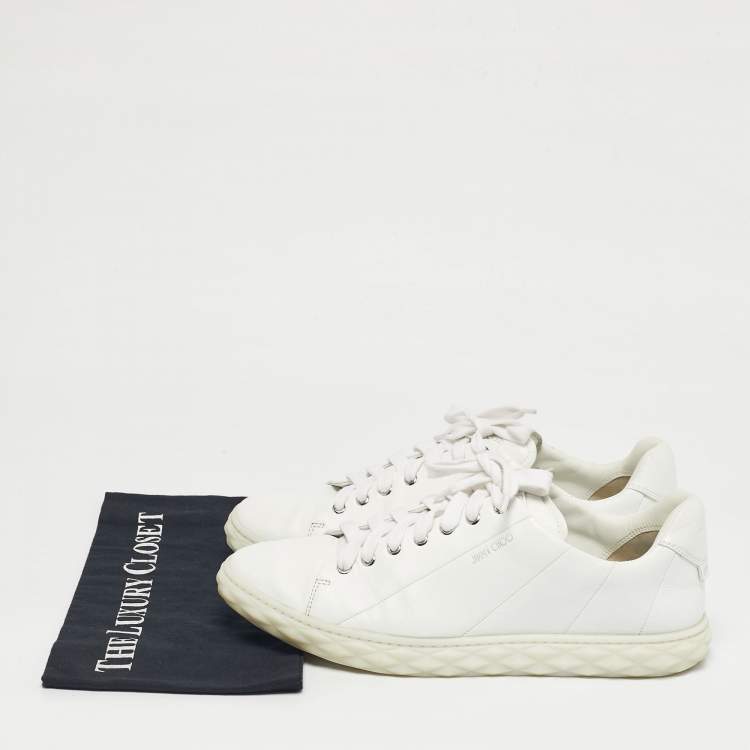 Pre Owned Jimmy Choo White Leather Diamond Low Top Sneakers Size 44