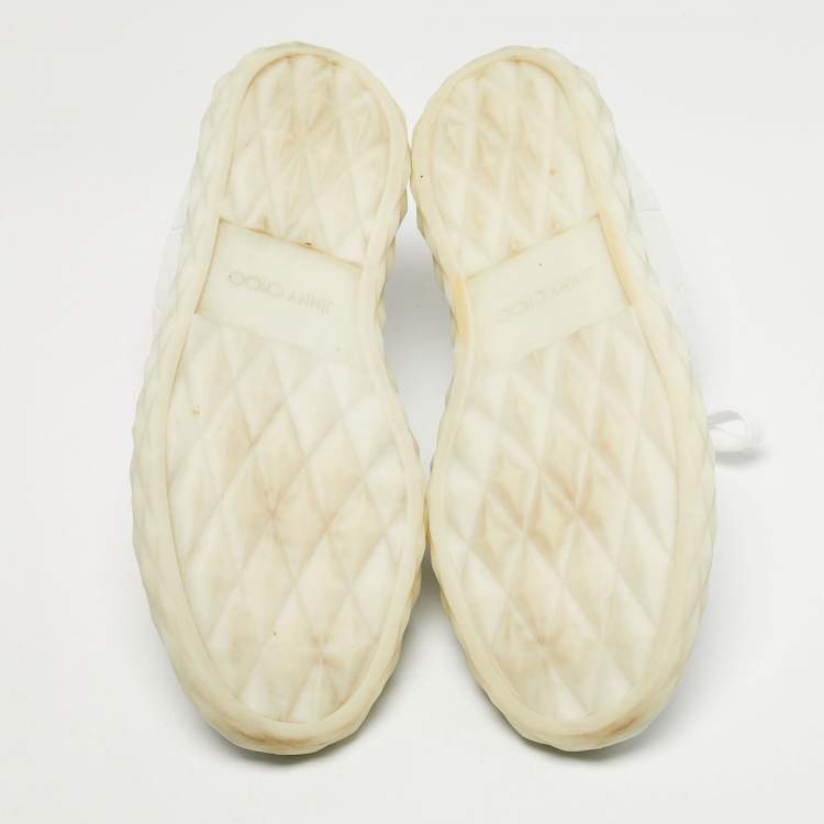 Pre Owned Jimmy Choo White Leather Diamond Low Top Sneakers Size 44