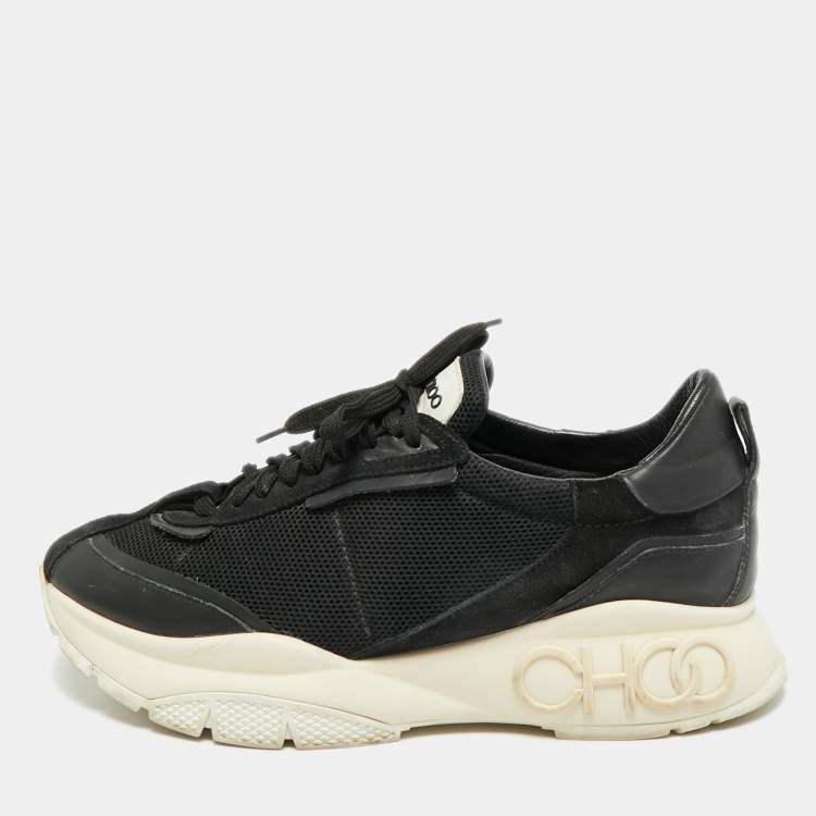 Pre Owned Jimmy Choo Raine Size 42 Black Leather and Mesh Lace Up Sneakers