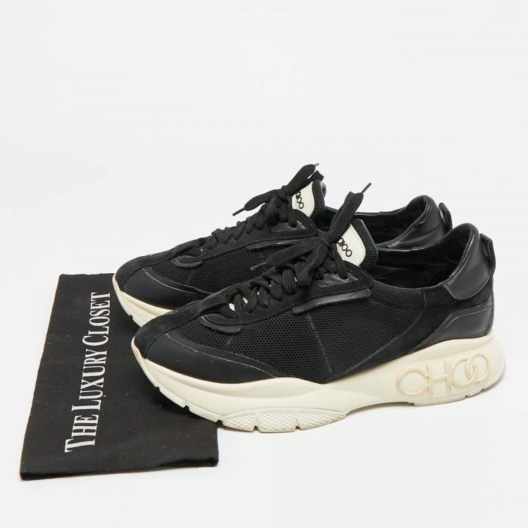 Pre Owned Jimmy Choo Raine Size 42 Black Leather and Mesh Lace Up Sneakers