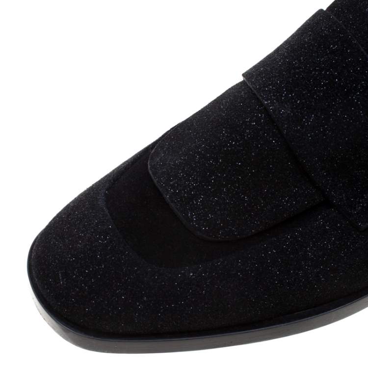 Pre Owned Jimmy Choo Black Glitter Texture Suede Loafers Size 43