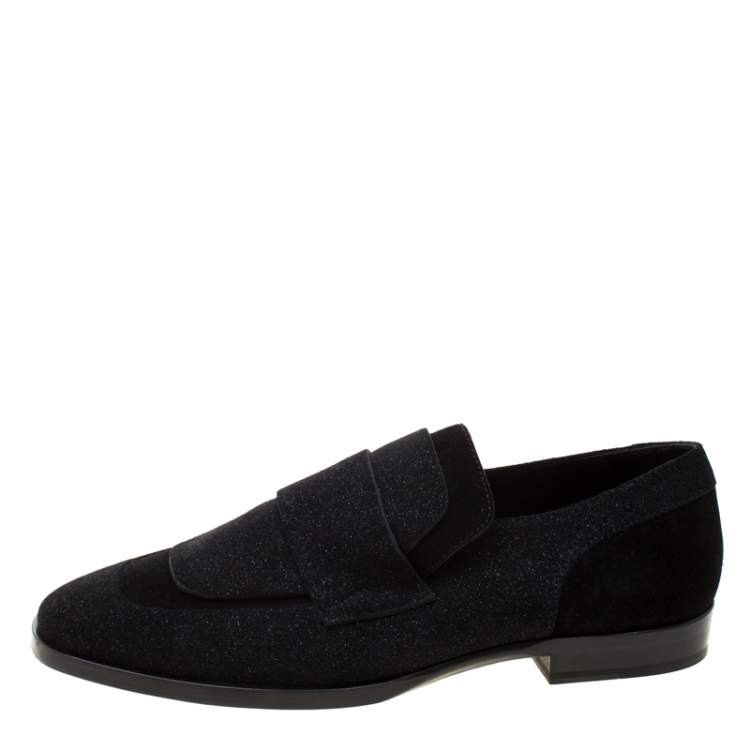 Pre Owned Jimmy Choo Black Glitter Texture Suede Loafers Size 43