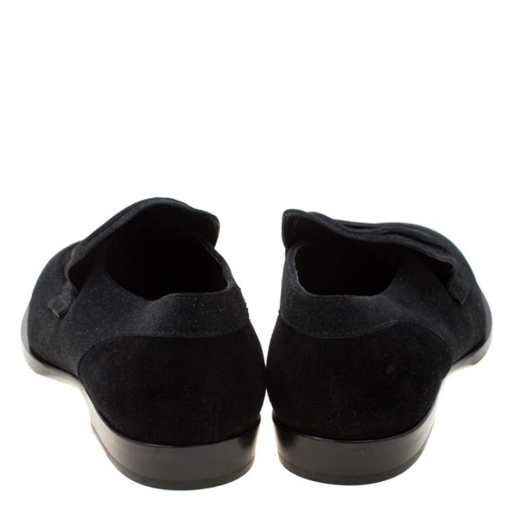 Pre Owned Jimmy Choo Black Glitter Texture Suede Loafers Size 43