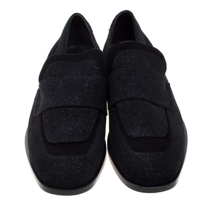 Pre Owned Jimmy Choo Black Glitter Texture Suede Loafers Size 43