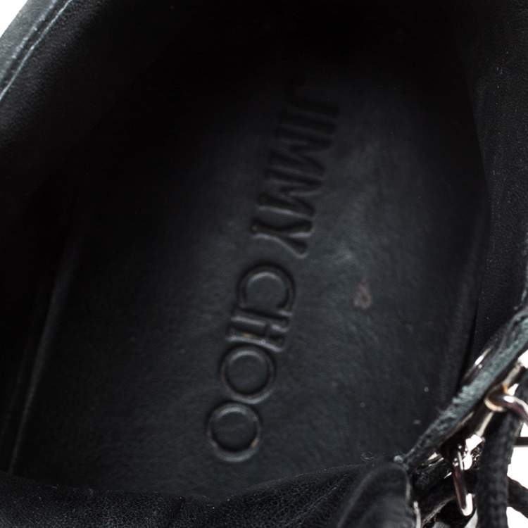 Pre Owned Jimmy Choo Black Woven Leather Argyle High Top Sneakers Size 42