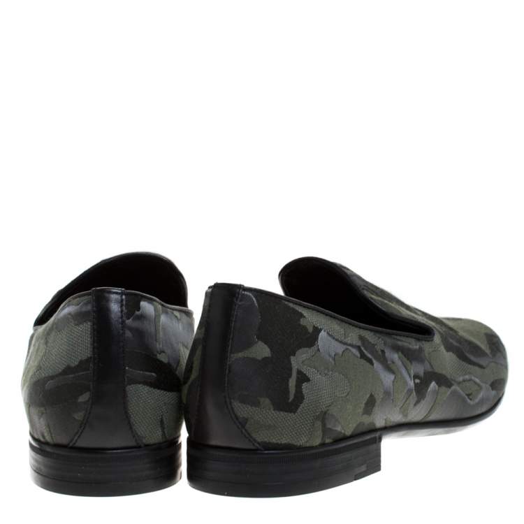 Pre Owned Jimmy Choo Green/Black Camouflage Fabric Sloane Smoking Slippers Size 43