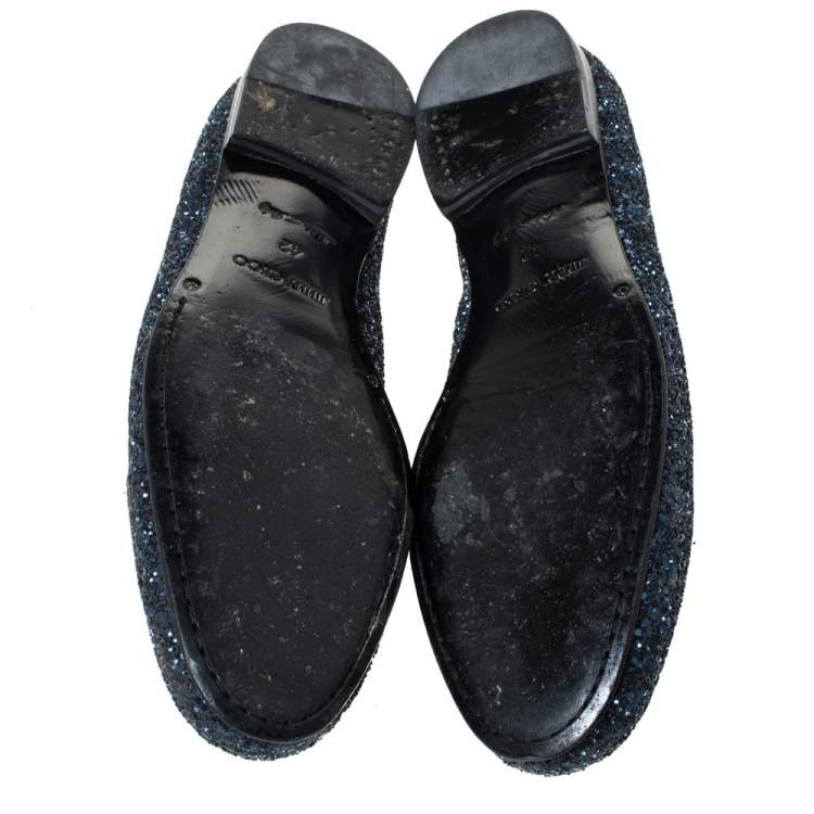 Pre Owned Jimmy Choo Blue Glitter Devour Smoking Slippers Size 42