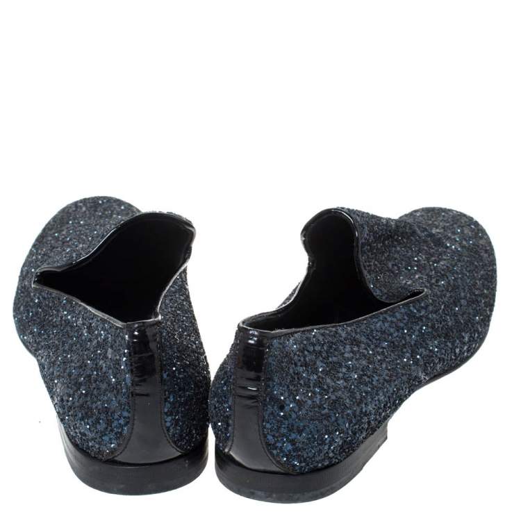 Pre Owned Jimmy Choo Blue Glitter Devour Smoking Slippers Size 42