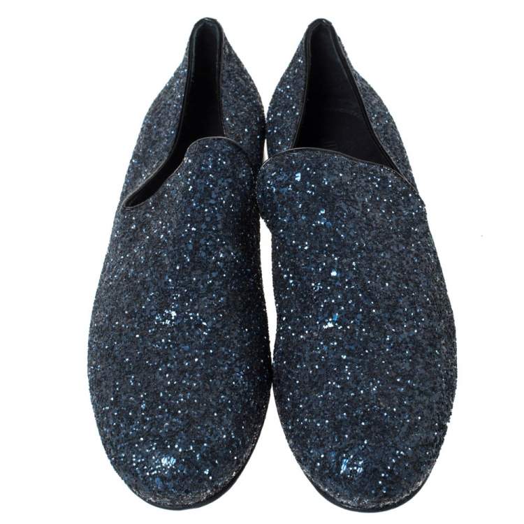 Pre Owned Jimmy Choo Blue Glitter Devour Smoking Slippers Size 42