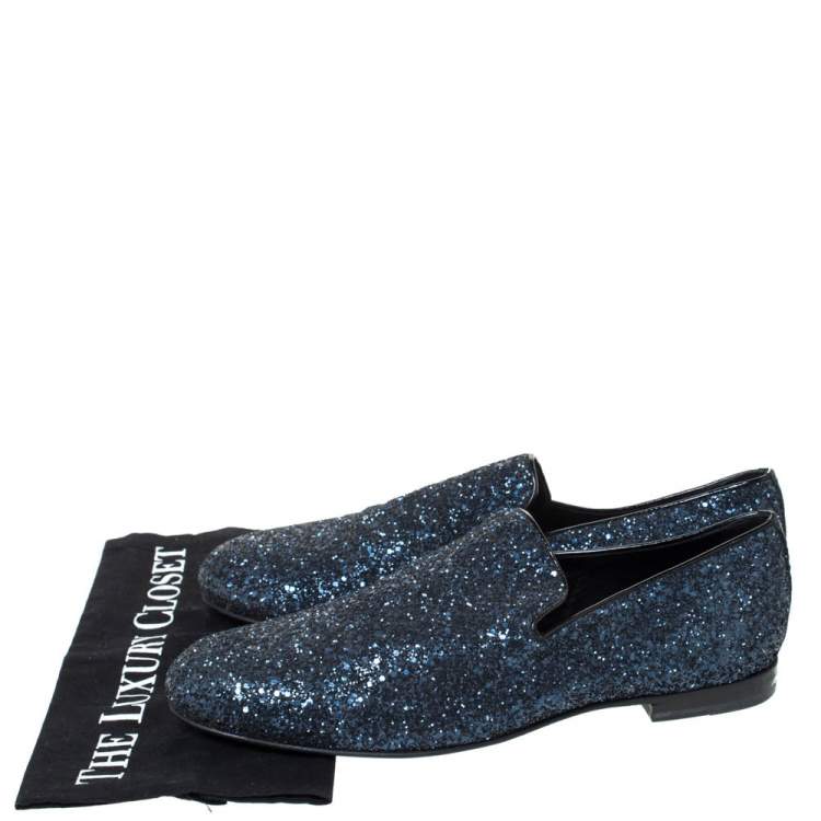 Pre Owned Jimmy Choo Blue Glitter Devour Smoking Slippers Size 42