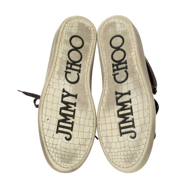 Pre Owned Jimmy Choo Camouflage Printed Pony Hair Belgravia High Top Sneakers Size 44