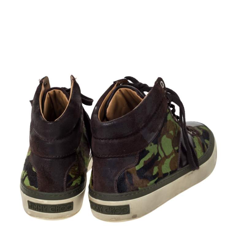 Pre Owned Jimmy Choo Camouflage Printed Pony Hair Belgravia High Top Sneakers Size 44