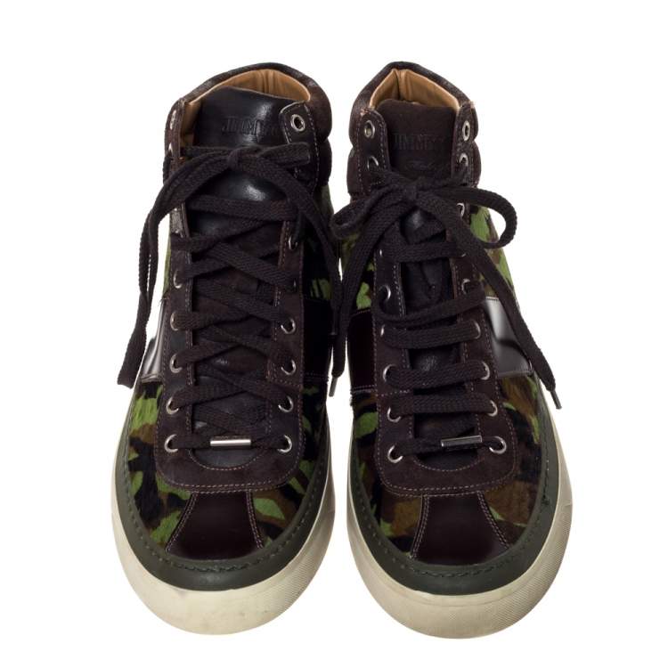 Pre Owned Jimmy Choo Camouflage Printed Pony Hair Belgravia High Top Sneakers Size 44